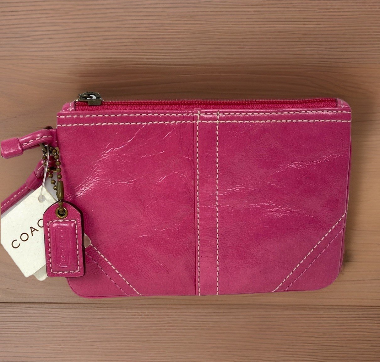 Coach Barbie Pink Crossgrain Leather Small Wristlet Zipped Pouch NEW