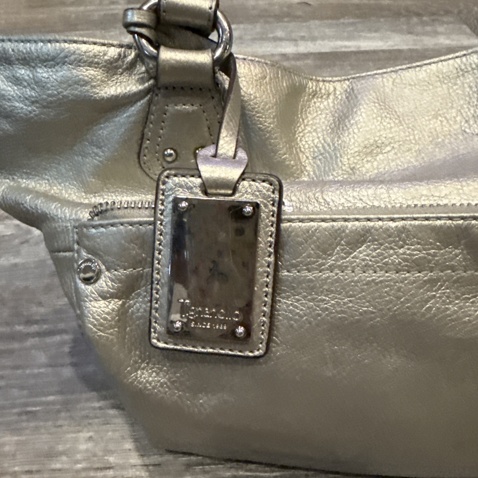 Tignanello Metallic Silver Pebble Leather Tote Shoulder Bag