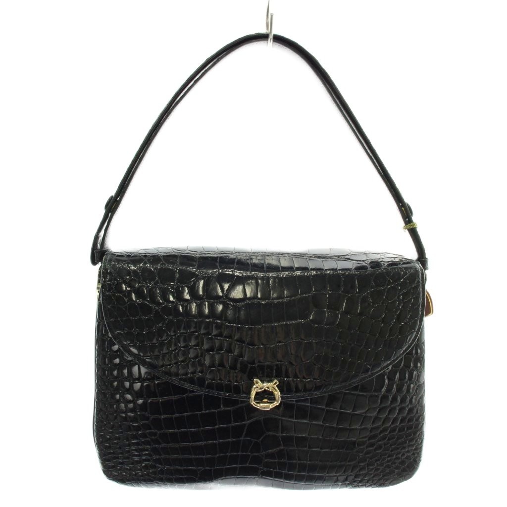 Accent JRA Shiny Croco Leather Handbag Black AB Condition 19.5cm x 25.5cm