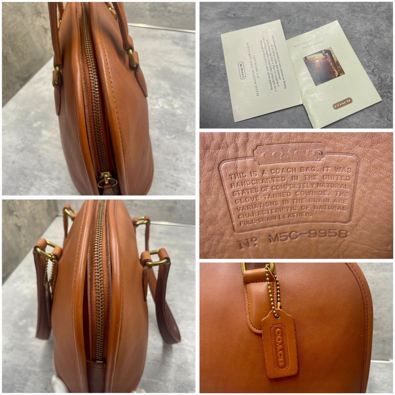 COACH Pelham 9958 Dome Glove Tanned Leather Gold Hardware Authentic Brown