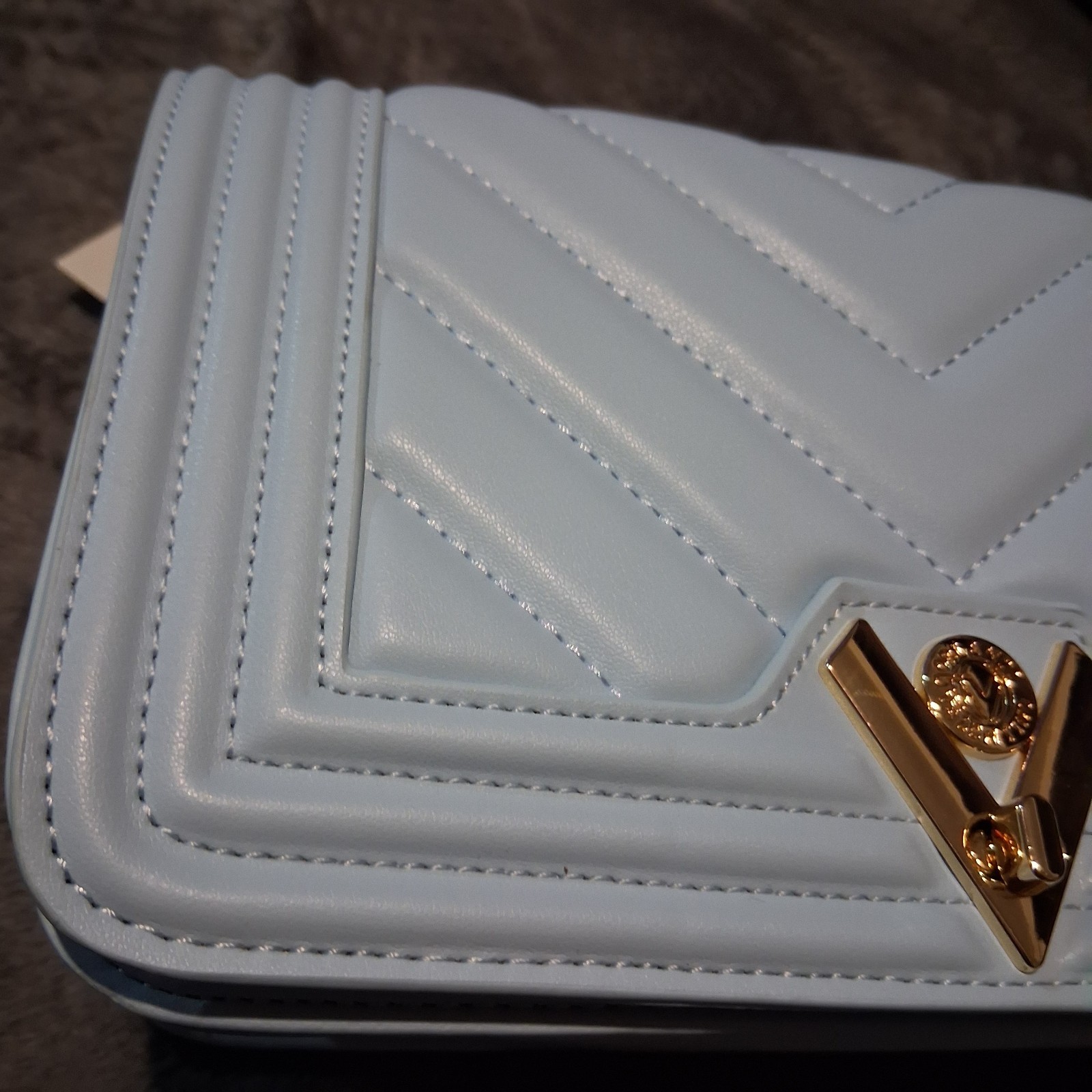 Valentino Orlandi Quilted Crossbody Shoulder Bag Baby Blue Gold Hardware NWT