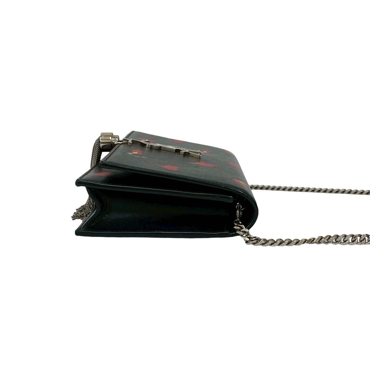 YVES SAINT LAURENT Kate YSL logo metal tassel Shoulder Bag leather black 47327