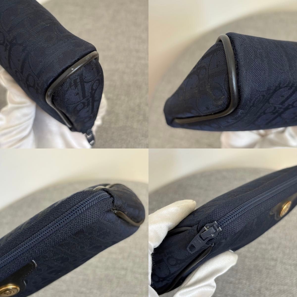 Christian Dior Makeup Pouch Multi case Trotter Navy Canvas x Leather Dior rh4686