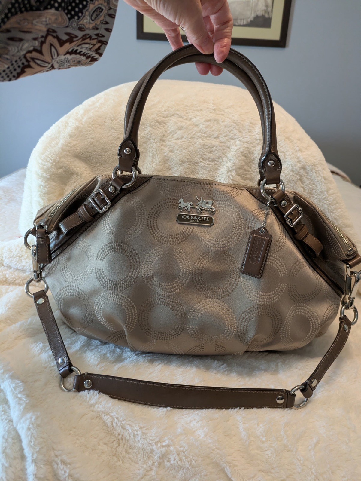 Coach Madison Dotted Op Art Sophia Satchel Gold-Tone Hardware Canvas/Leather