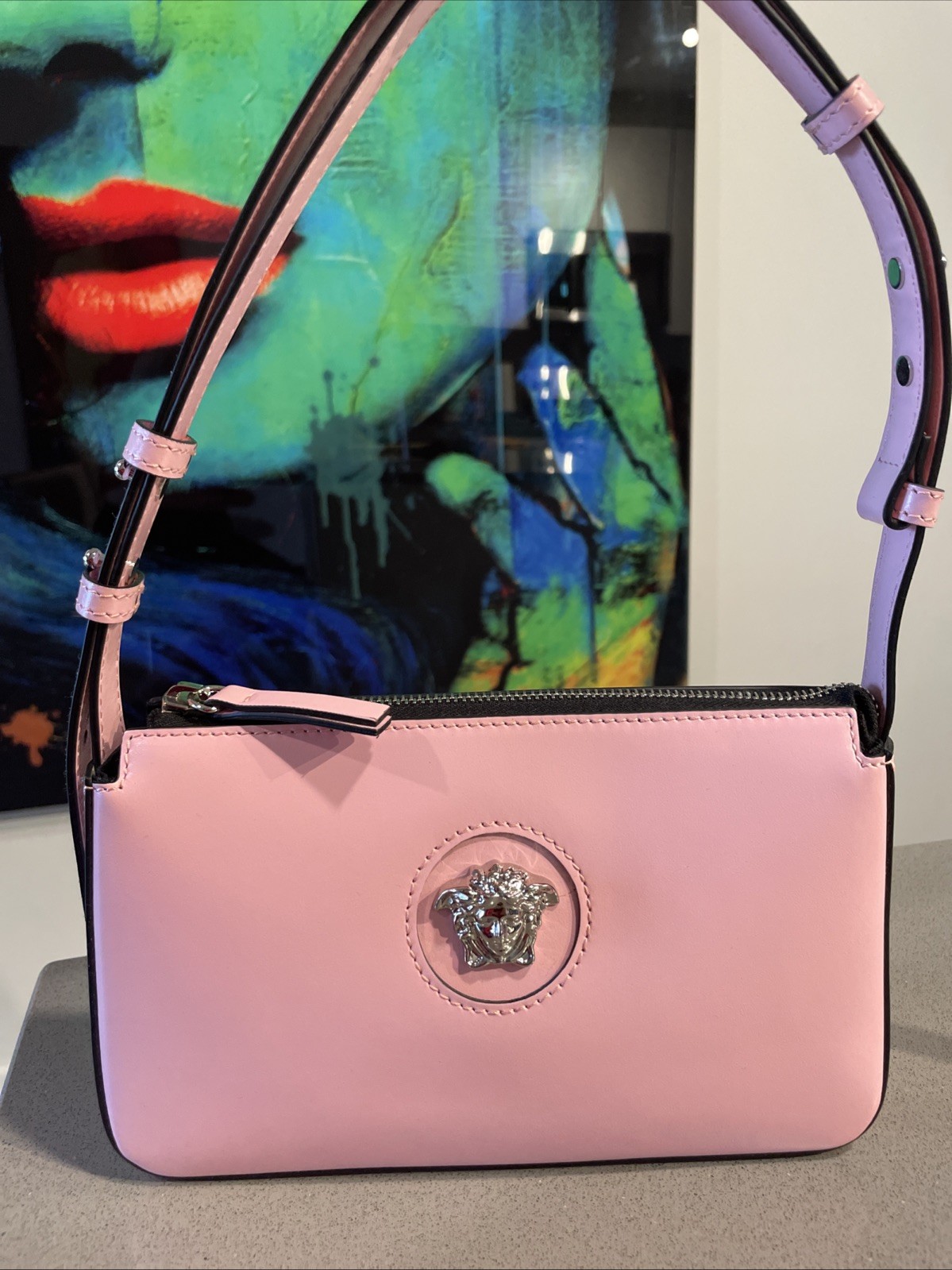 Versace La Medusa Shoulder Bag Calf Leather Purse Pink Authentic $1300