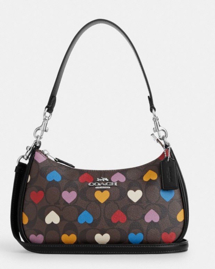 NWT Coach Teri Shoulder Bag In Signature Canvas Leather With Hearts StyleCP112