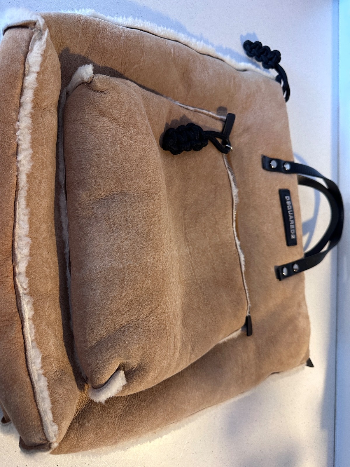 DSQUARED2 SHEEPSKIN SUEDE & SHEARLING HANDBAG PURSE TOTE Large & Supersoft NWOT