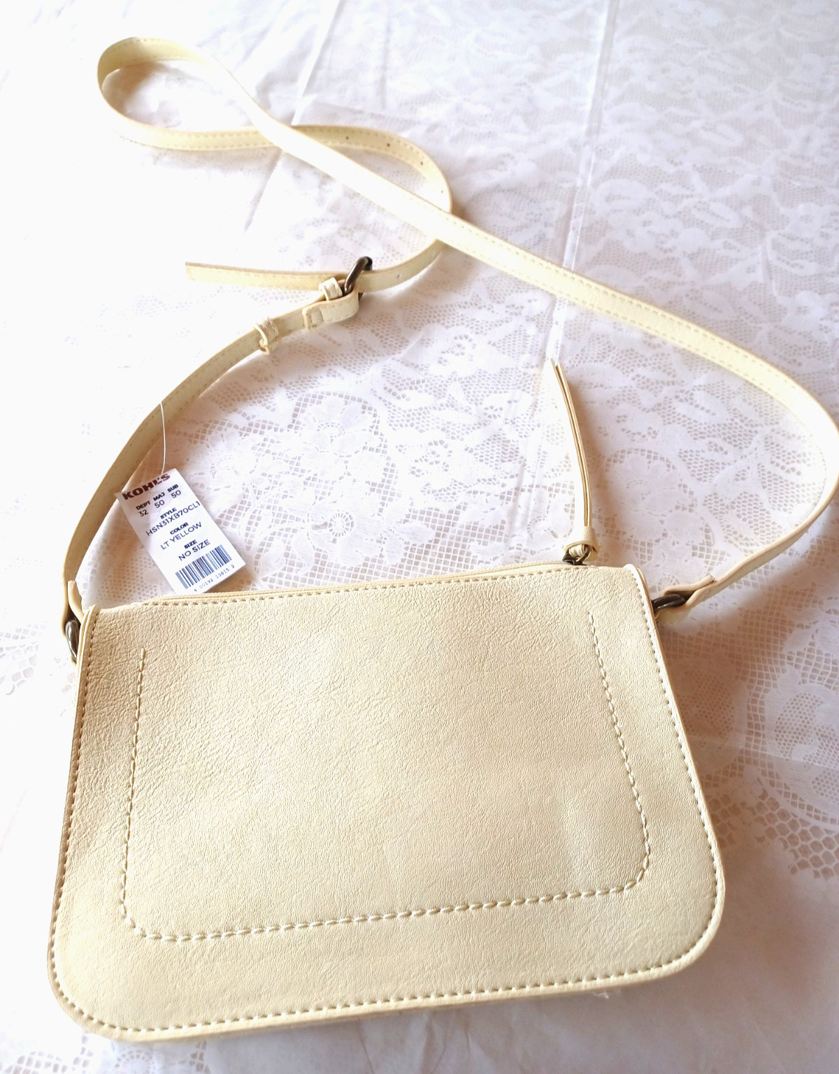 NWT Sonoma Goods for Life Pale Yellow Purse 10″ x 7″ Faux Leather Shoulder Strap