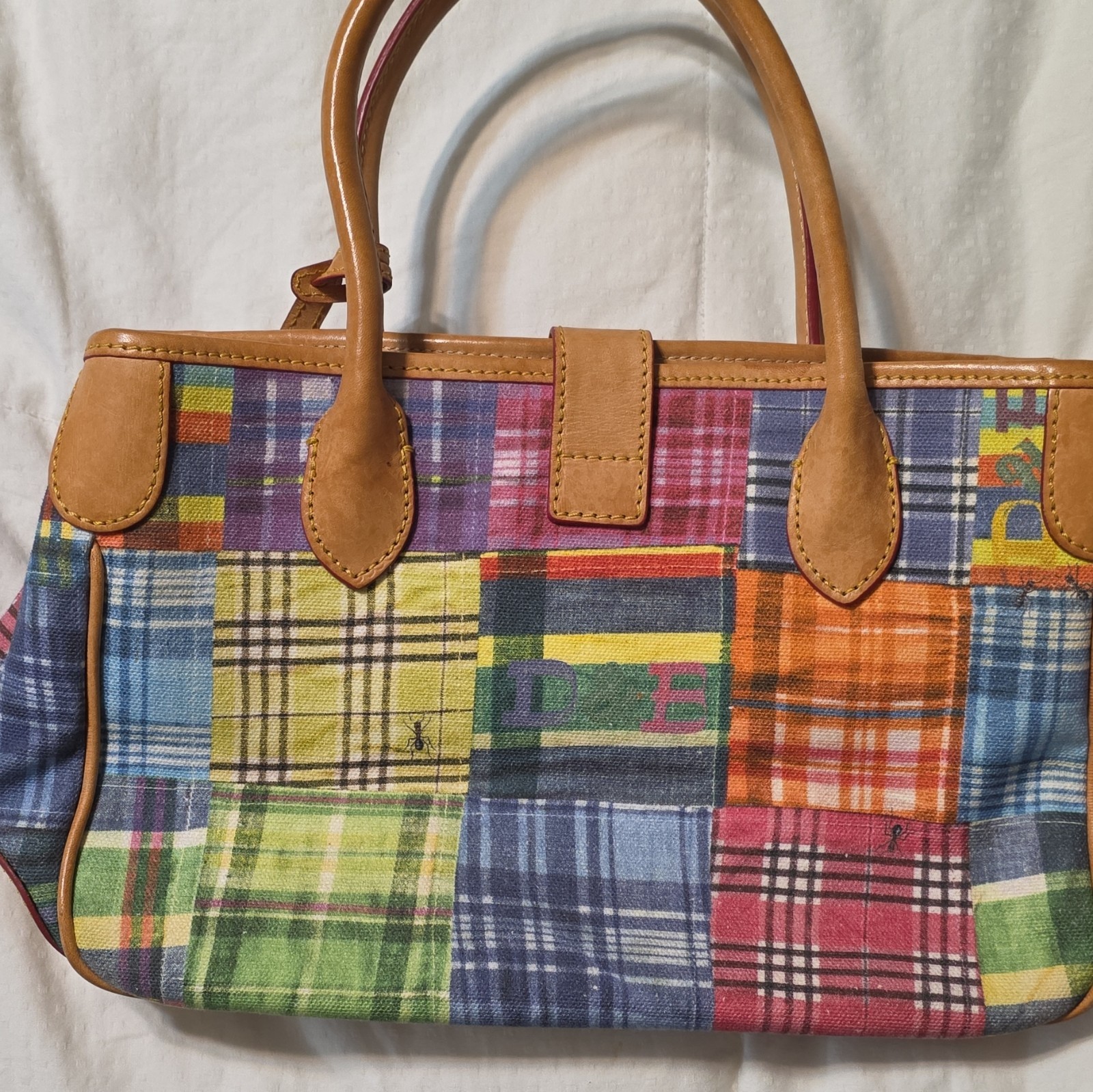 Dooney & Bourke Plaid Multicolor Satchel Zip Double Handles Pockets Red Lining