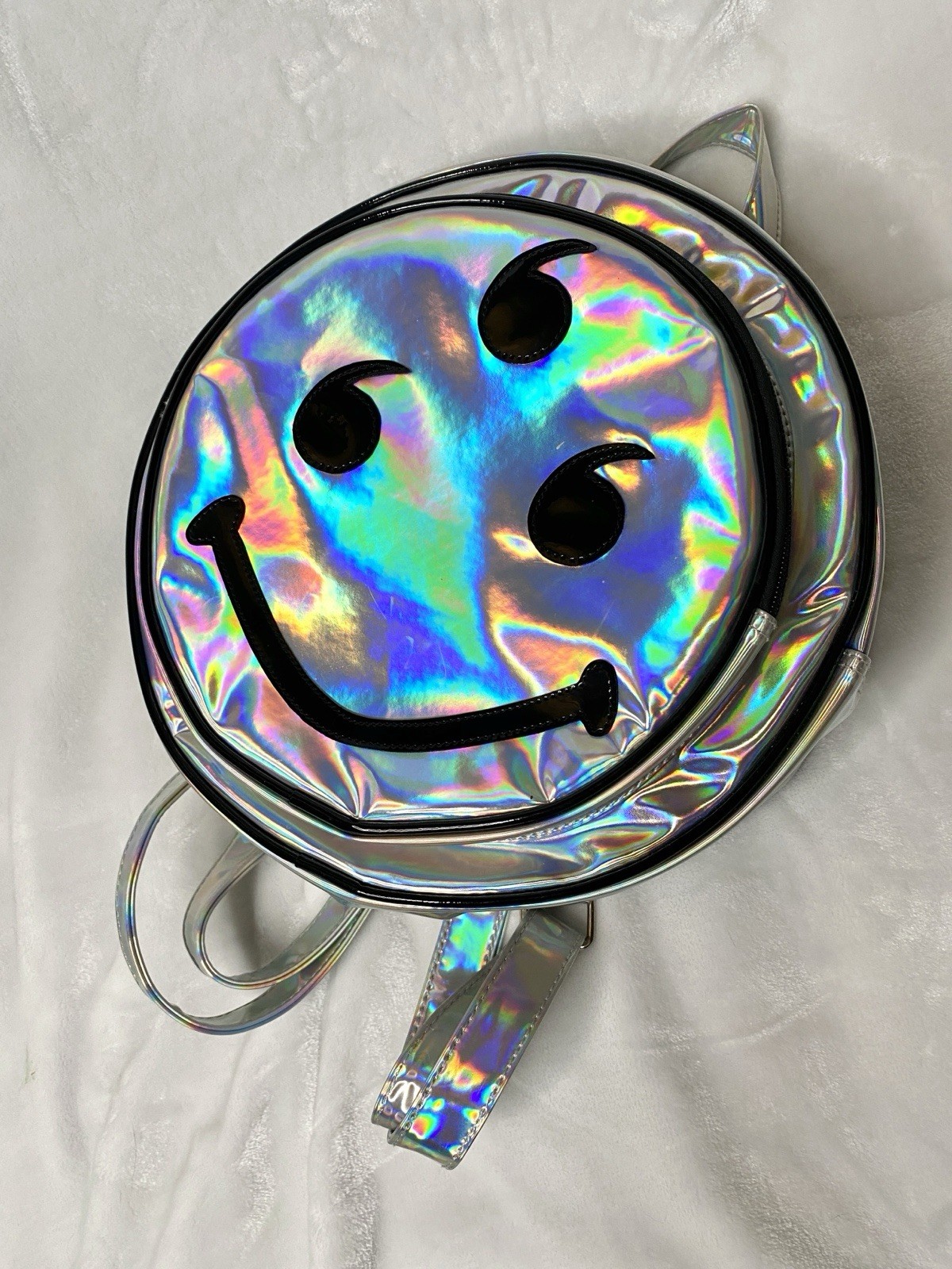 666 Holographic Smiley PVC Cyber Rave Grunge Backpack RARE