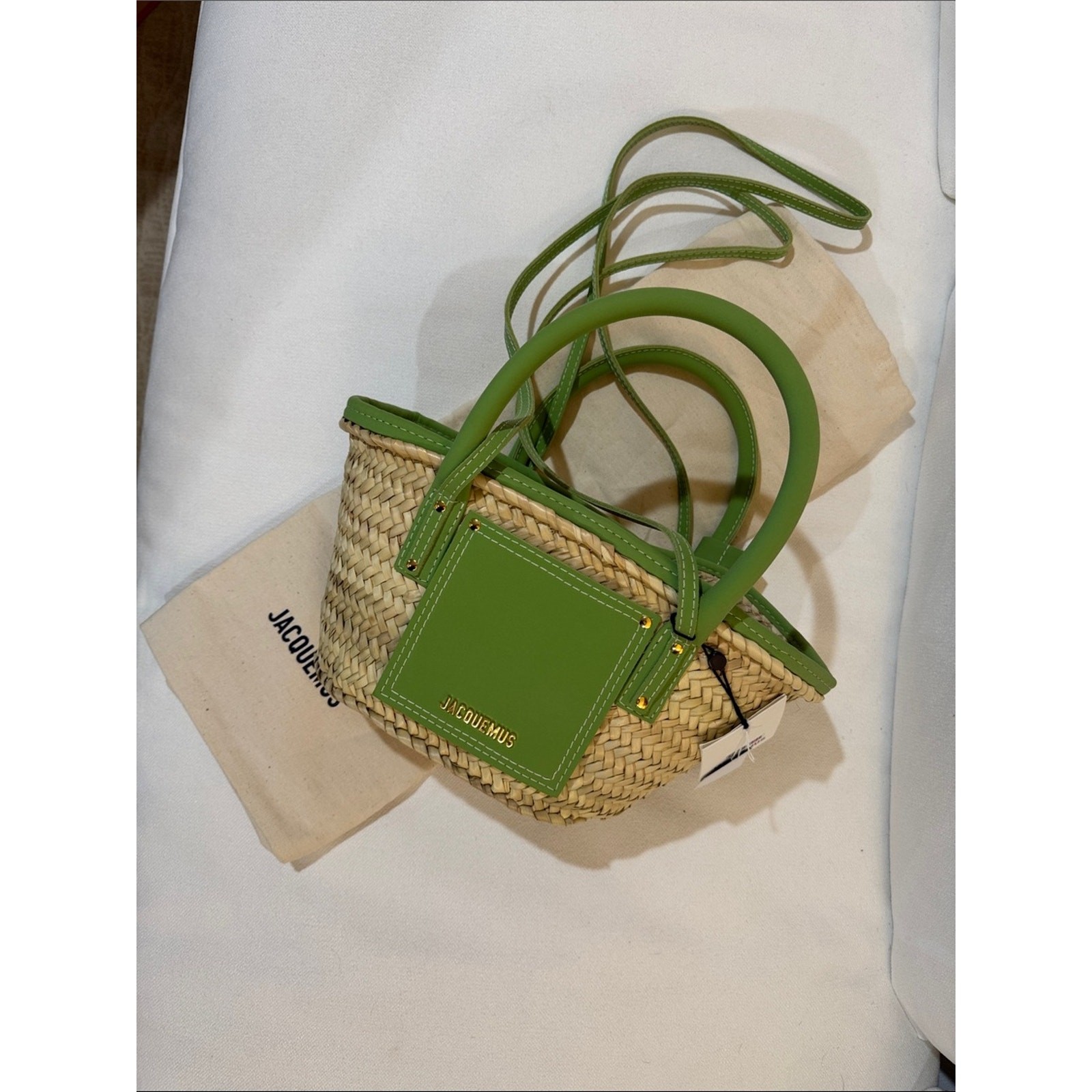 Jacquemus Straw Tote with Light Green Leather Trim NWT and dust bag
