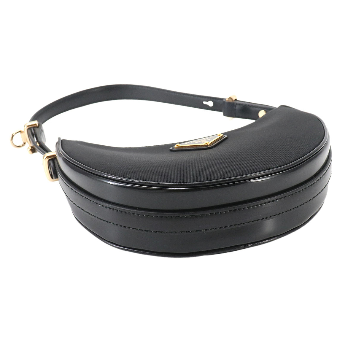 Exhibit Prada Arque Small 2Way Hand Shoulder Bag Nylon Leather Black 1Bc194 Gold