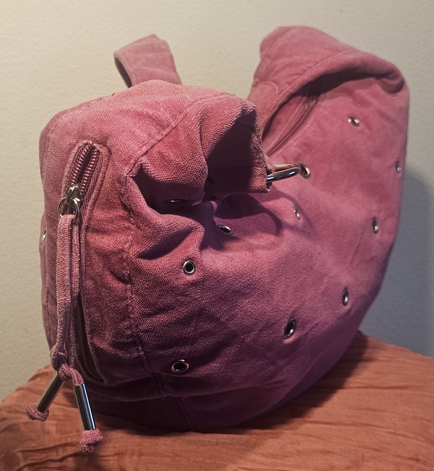 Pink Fabric Fashion Studded Handbag. Good Condition