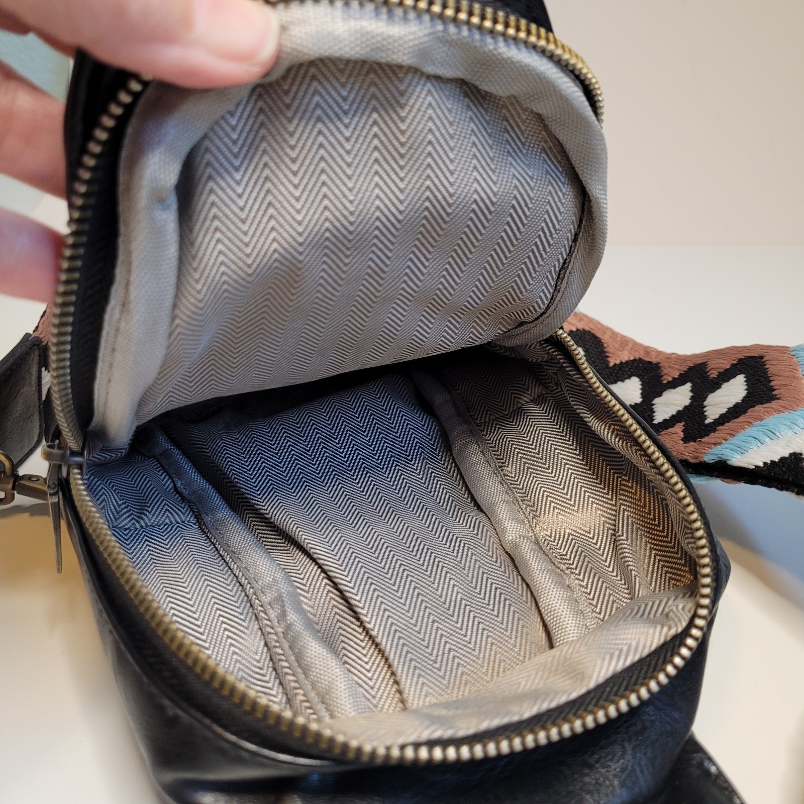 Black Vegan Leather Sling Bag with Guitar Strap Unbranded Nice! See Description!