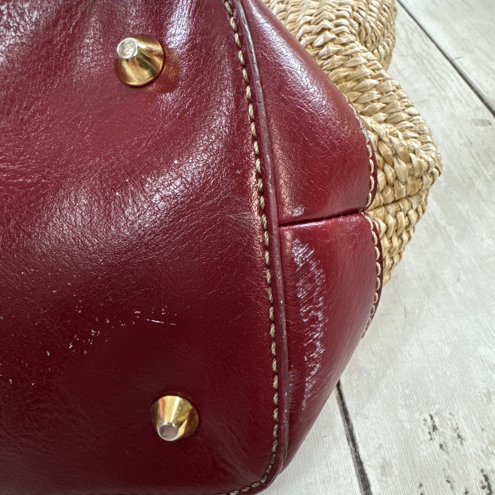 Maxx New York Straw Tote Bag Red Leather Trim Large Shoulder Bag Woven Summer