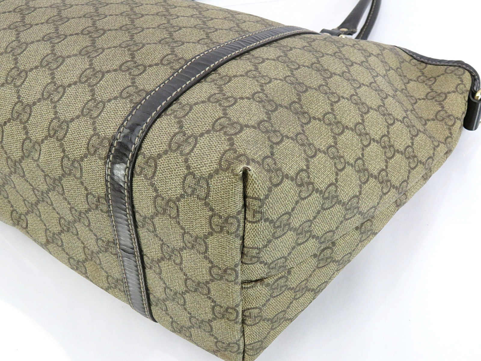 Auth GUCCI Brown GG PVC Canvas and Leather Supreme Tote Bag Purse #63254A
