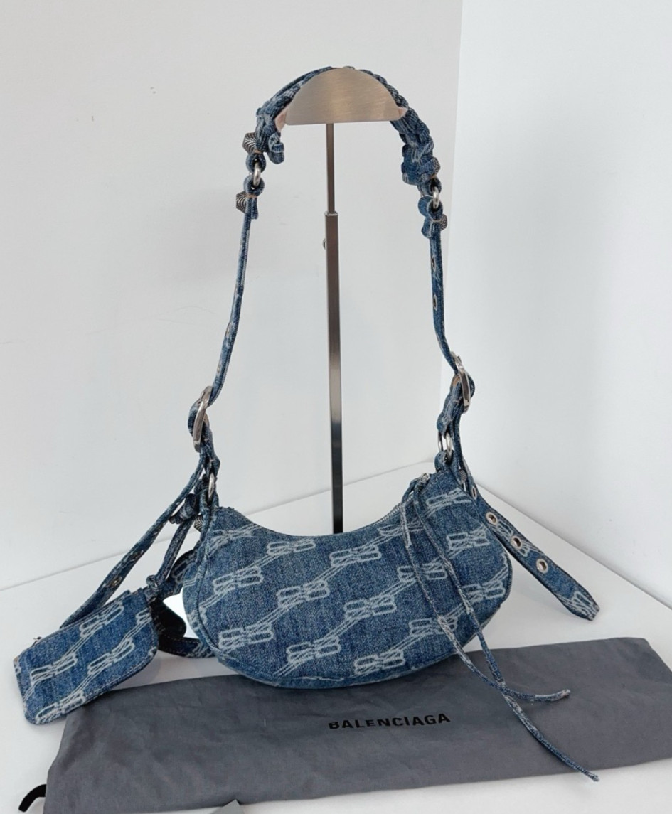 Balenciaga Le Cagole XS Blue Denim Shoulder Crossbody Hobo Bag