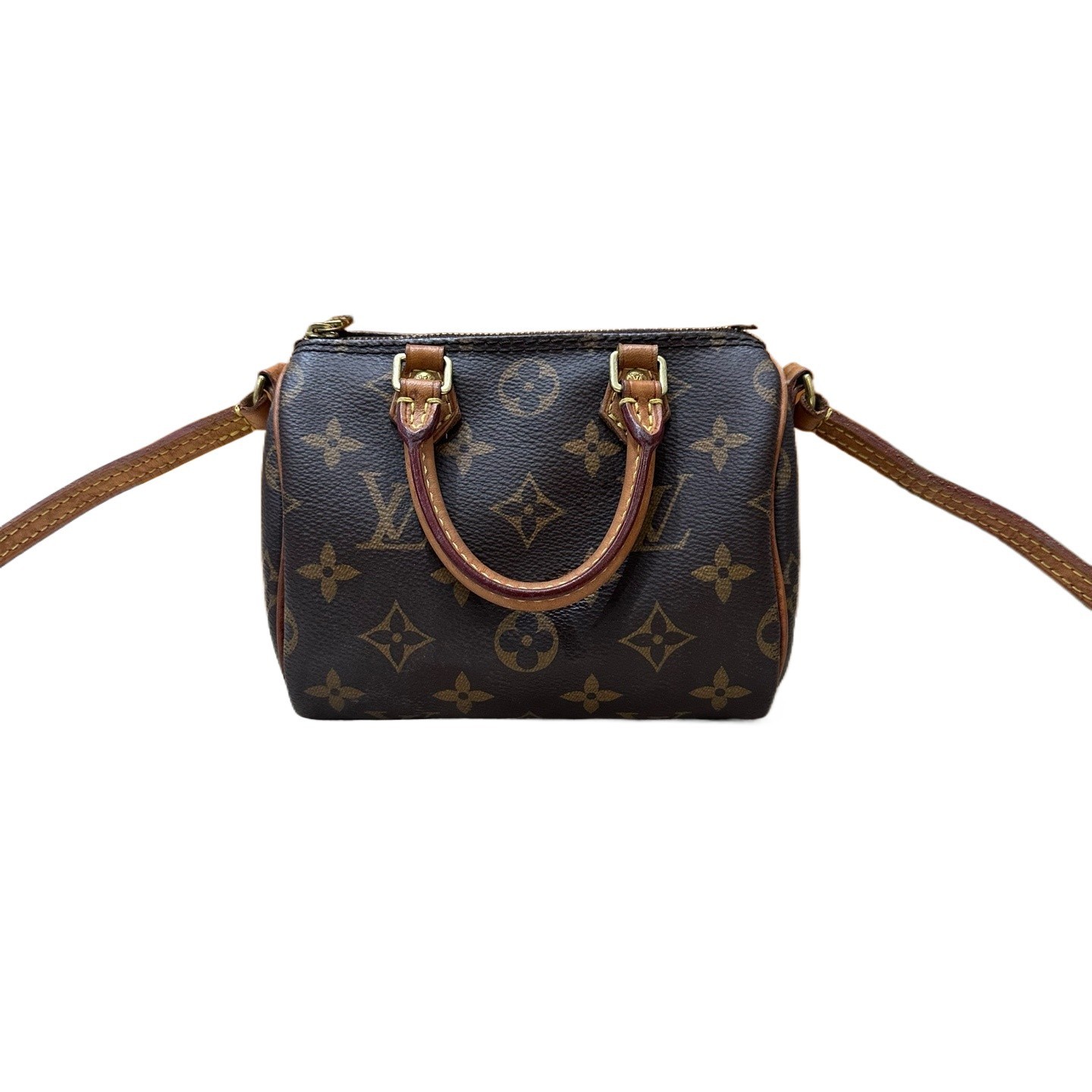 Authentic Louis Vuitton Nano Noé Monogram Canvas Bucket Bag Brown Gold-Tone