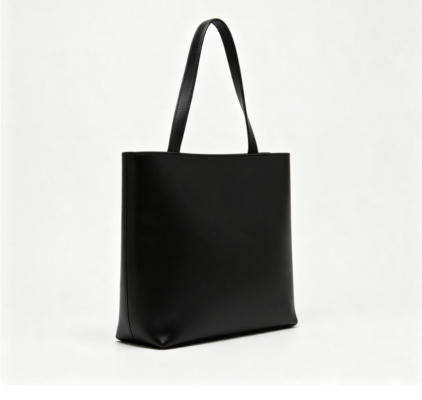 Solid Black Tote Bag Plain Shoulder Handbag Casual Daily Shopping Bag No Logo