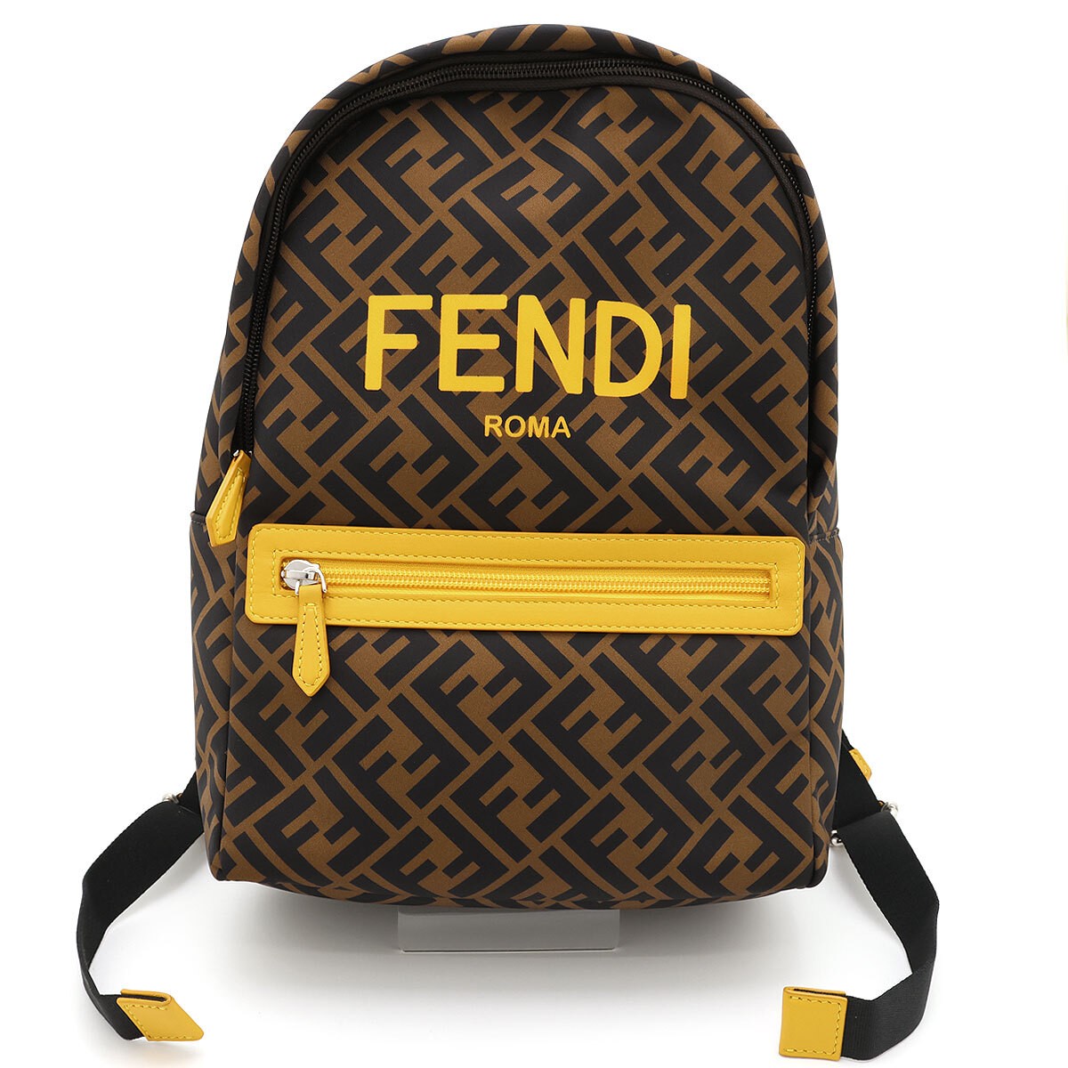 Used FENDI Junior FF Backpack 8BZ040 Brown Yellow Nylon Leather A Rank Made in I
