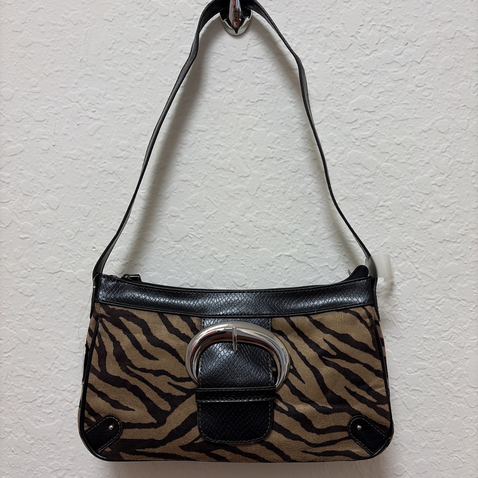 Zebra Crescent Style Purse/Stella Handbag By Jaclyn Smith NWT Brown/Black