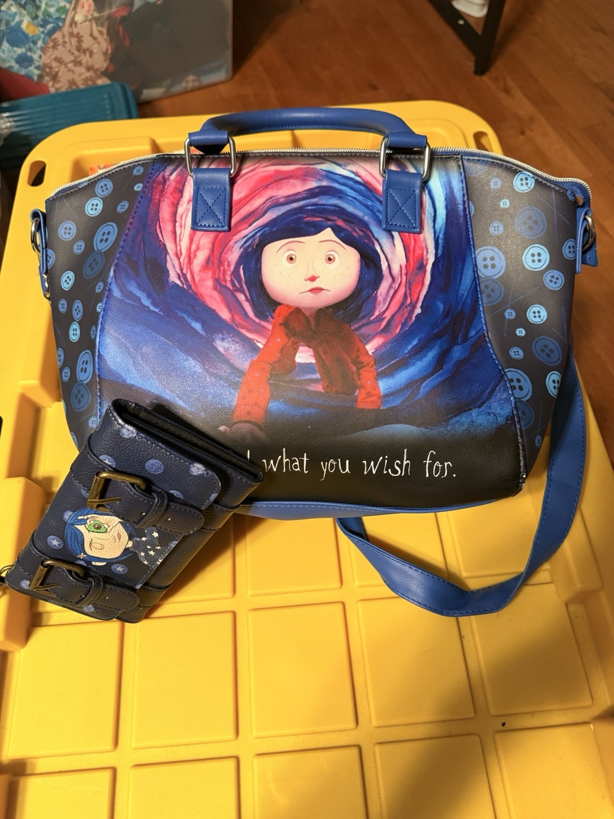 Coraline What You Wish For Blue Satchel Zip Double Handles w/ wallet
