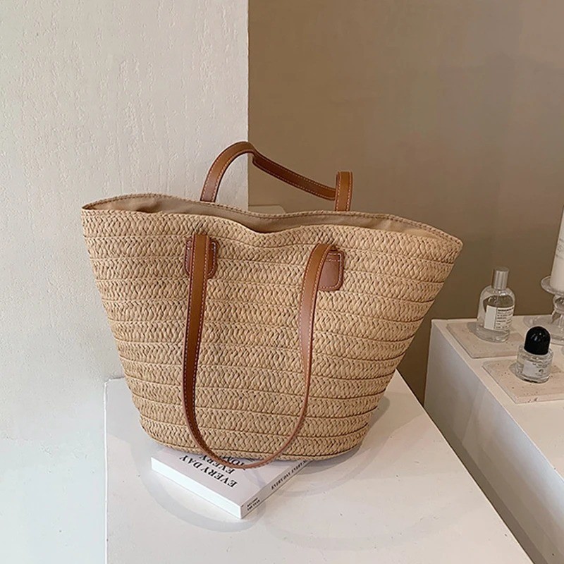 Women’s Straw Woven Beach Tote Bag Large Capacity Shoulder Handbag Summer Shoppe