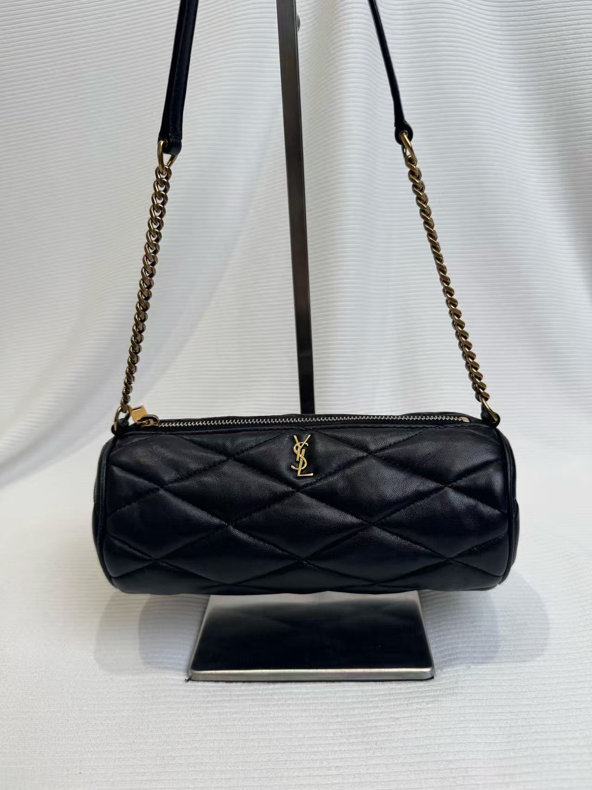 Saint Laurent Quilted Cylinder Crossbody Bag Black Calf Leather Italy
