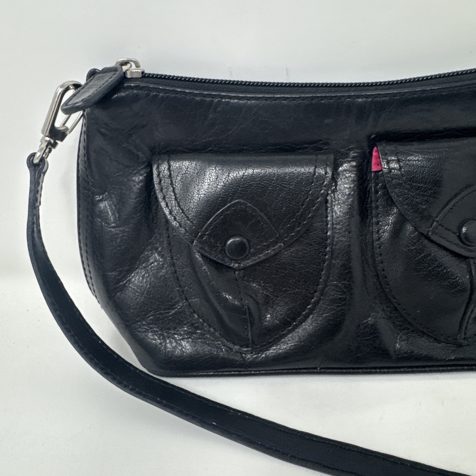 M LONDON Black leather convertible shoulder bag Clutch Purse