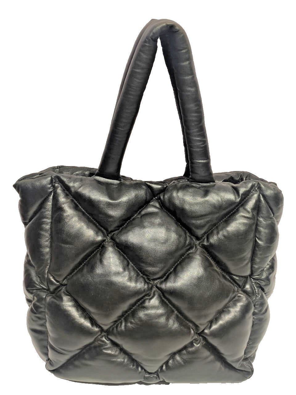 Seventy Venezia Soft Leather Quilted Shopping Tote Bag Black