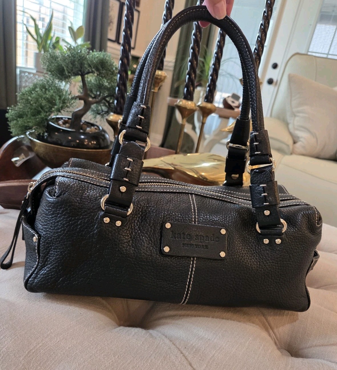 Vintage Kate Spade Cami Foster Black Leather Barrel Bag Satchel Office Workwear