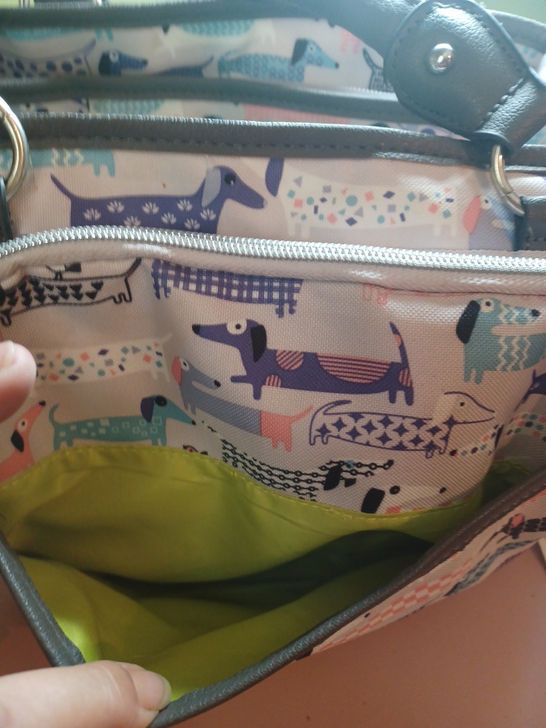 Lilly Bloom Retired Dachshund Satchel Purse Gray Handles And Trim