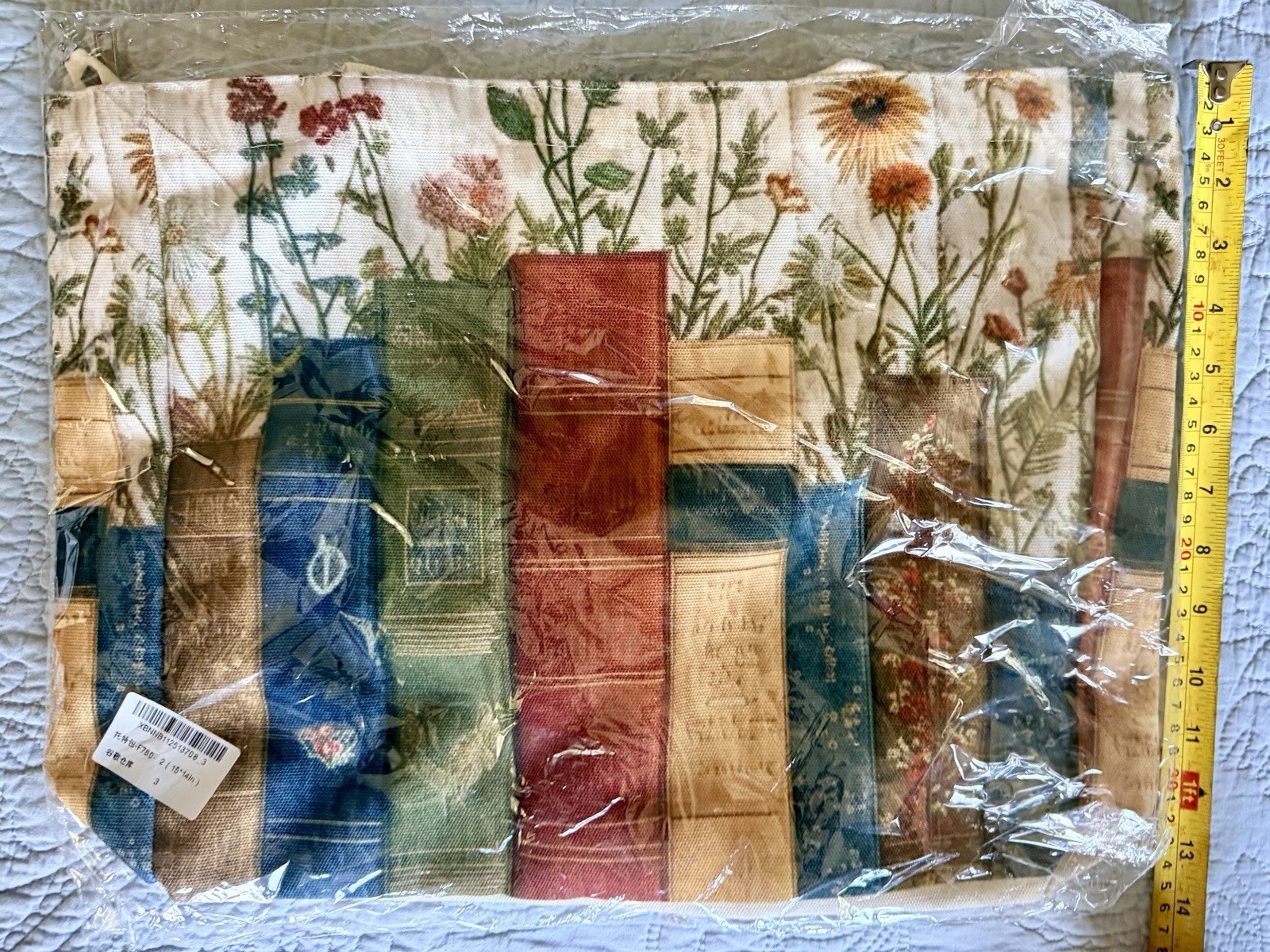 Bookish & Wildflower Canvas Tote Bag With Zipper Closure NEW