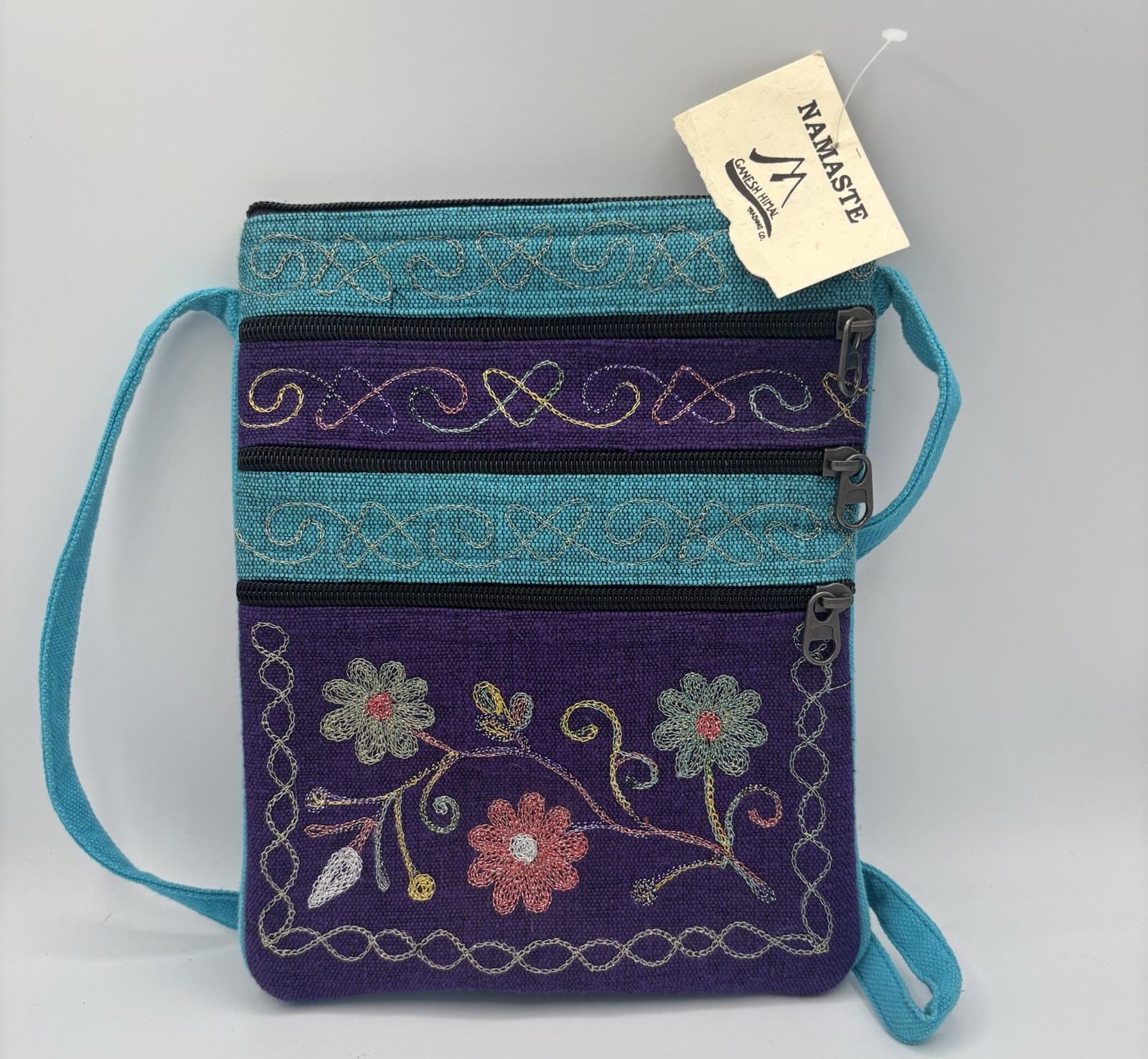 Ganesh Himal Handmade Embroidered Multicolor Cotton Crossbody Purse