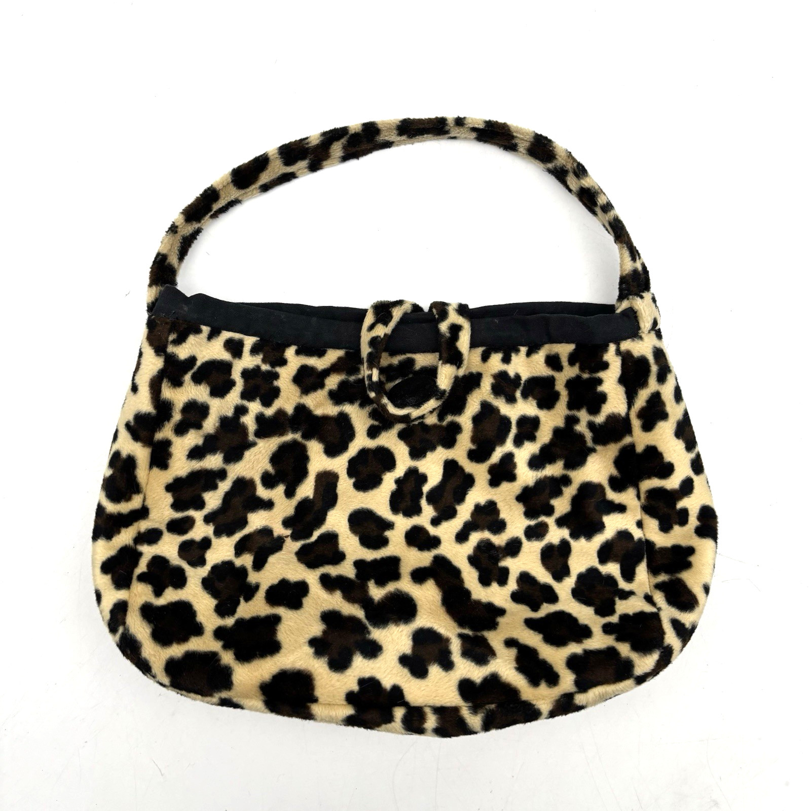 Vintage 90s Y2K Brown Leopard Print Fuzzy Medium Wristlet Clutch Purse 11×7″
