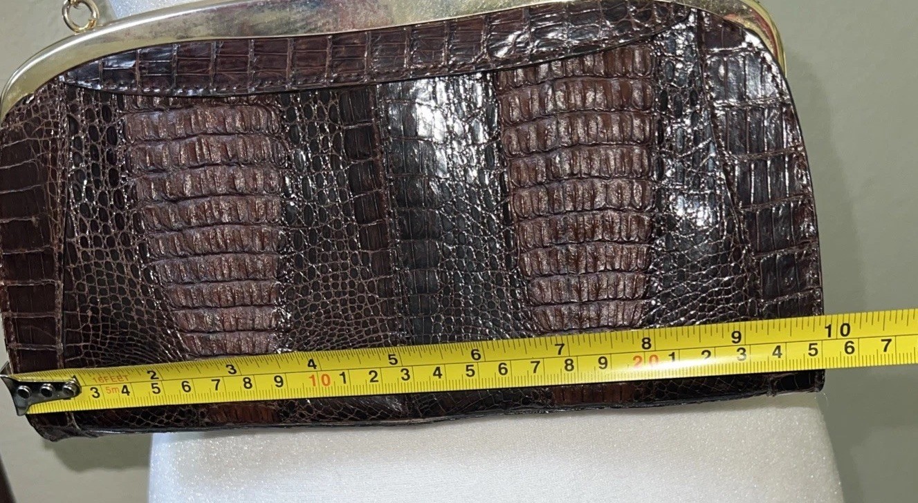 Vtg Montse Esteve genuine Baby Croc clutch handbag with gold chain strap Mint!