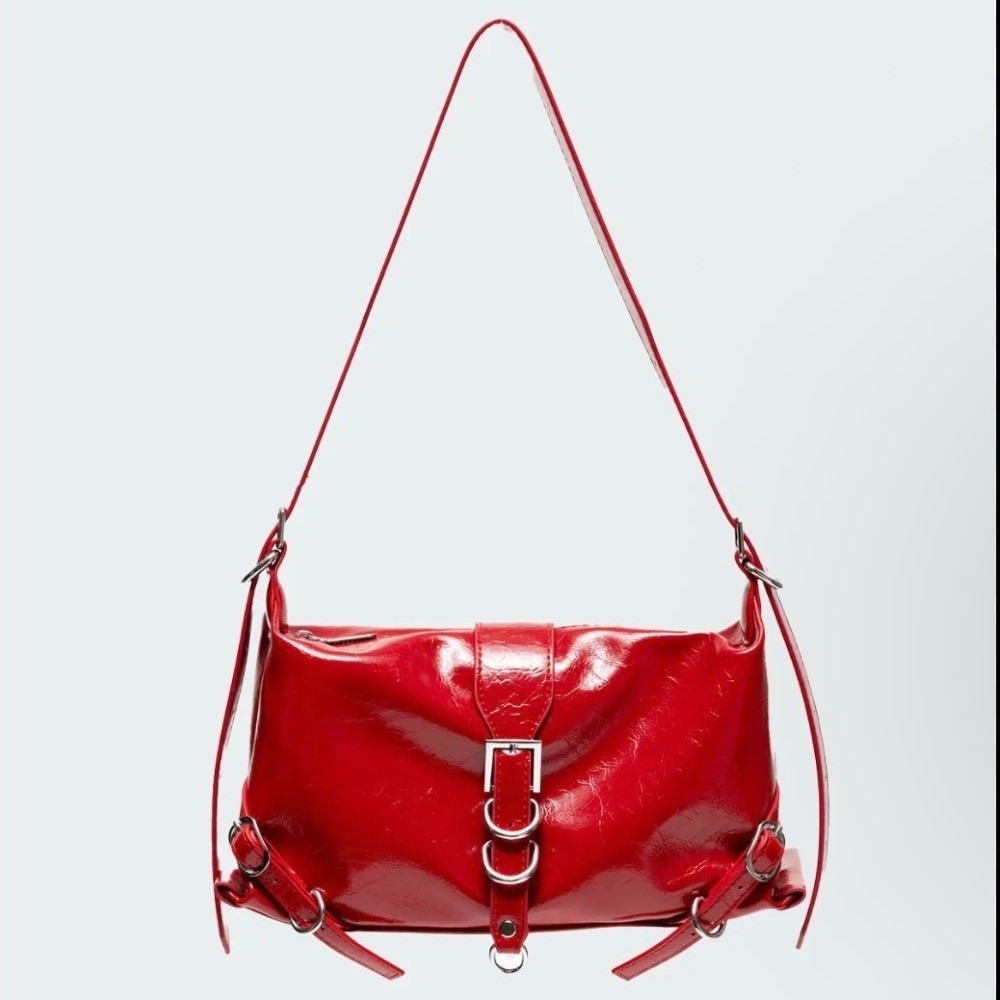 8 Other Reasons Adeline Bag Cherry Red Crinkled Patent Faux Leather Shoulder Bag