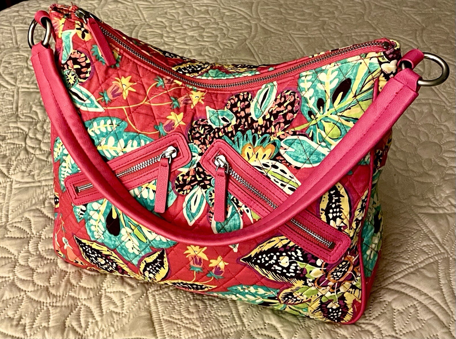 Vera Bradley Shoulder Bag Vivian Hobo Rumba Coral Pink Blue Red Orange Plum Sz L