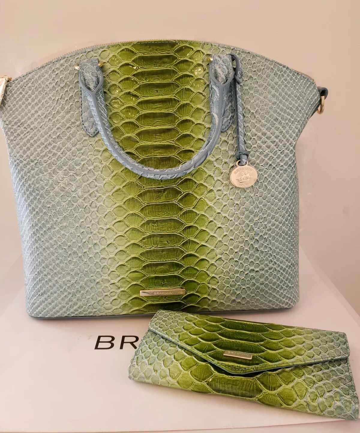 💙NWT💙BRAHMIN💙LIMEADE RIVERS LG DUXBURY SATCHEL & Veronica Wallet💙GenLeather