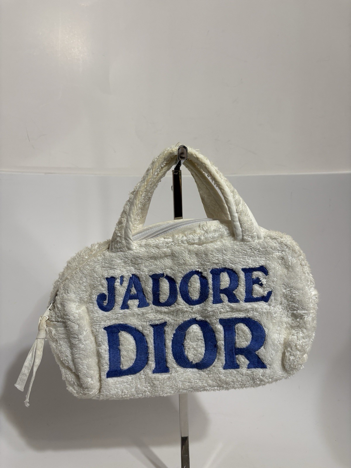 Vtg Christian Dior by John Galliano White & Blue Logo Terry Cloth Bag