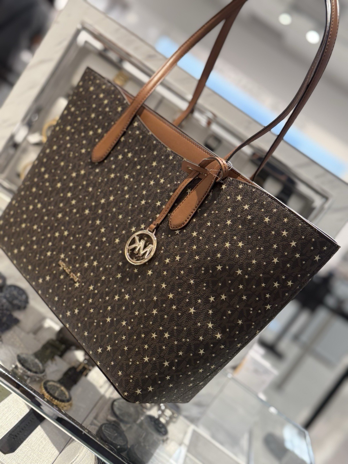 MICHAEL KORS OUTLET Arden Large Printed Signature Logo Top-Zip Tote Bag