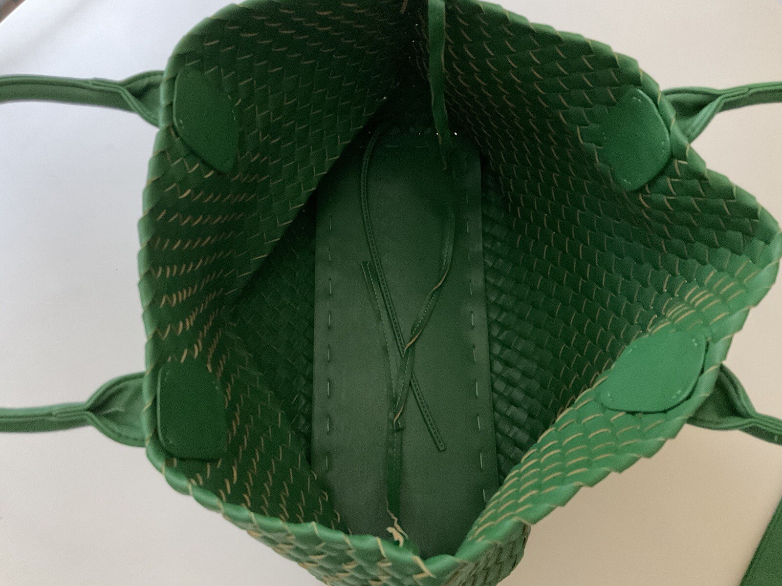 NEW Woven Faux Leather Large Tote Bag Braided Vegan Leather Dark Grass Green