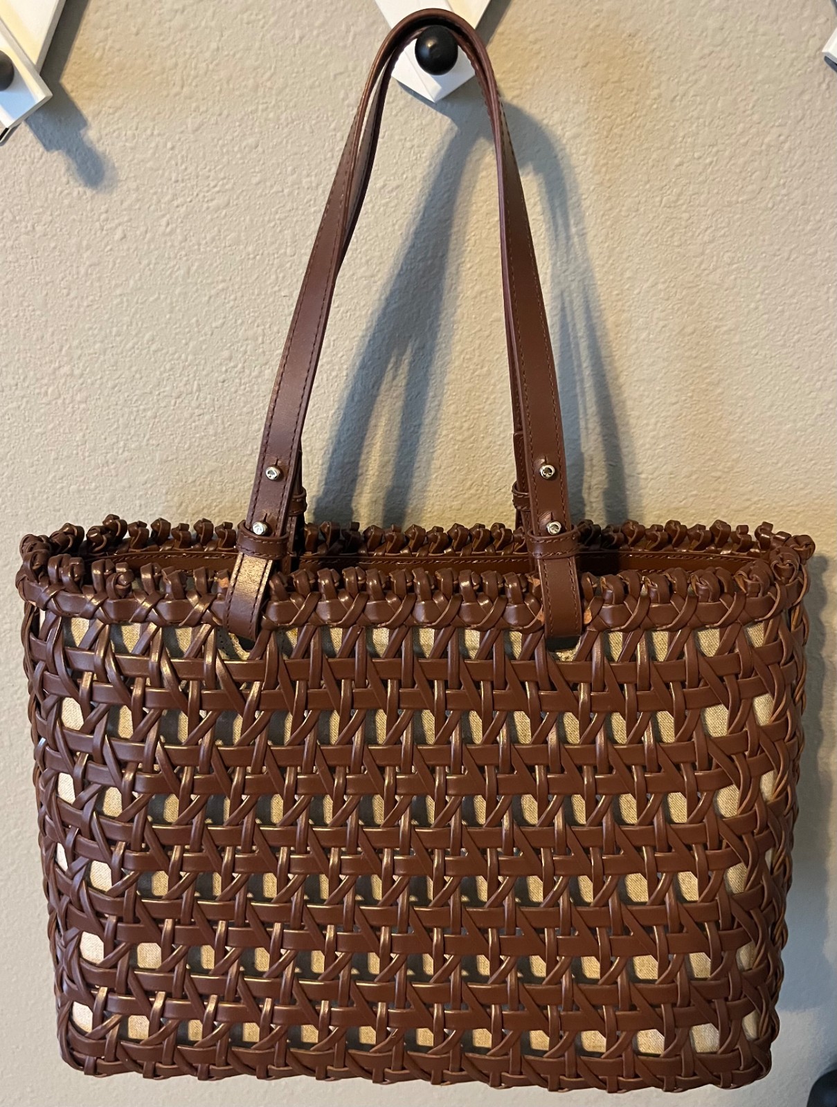 Kate Spade Madison Avenue Collection Woven Leather Tote Brown Shoulder Bag