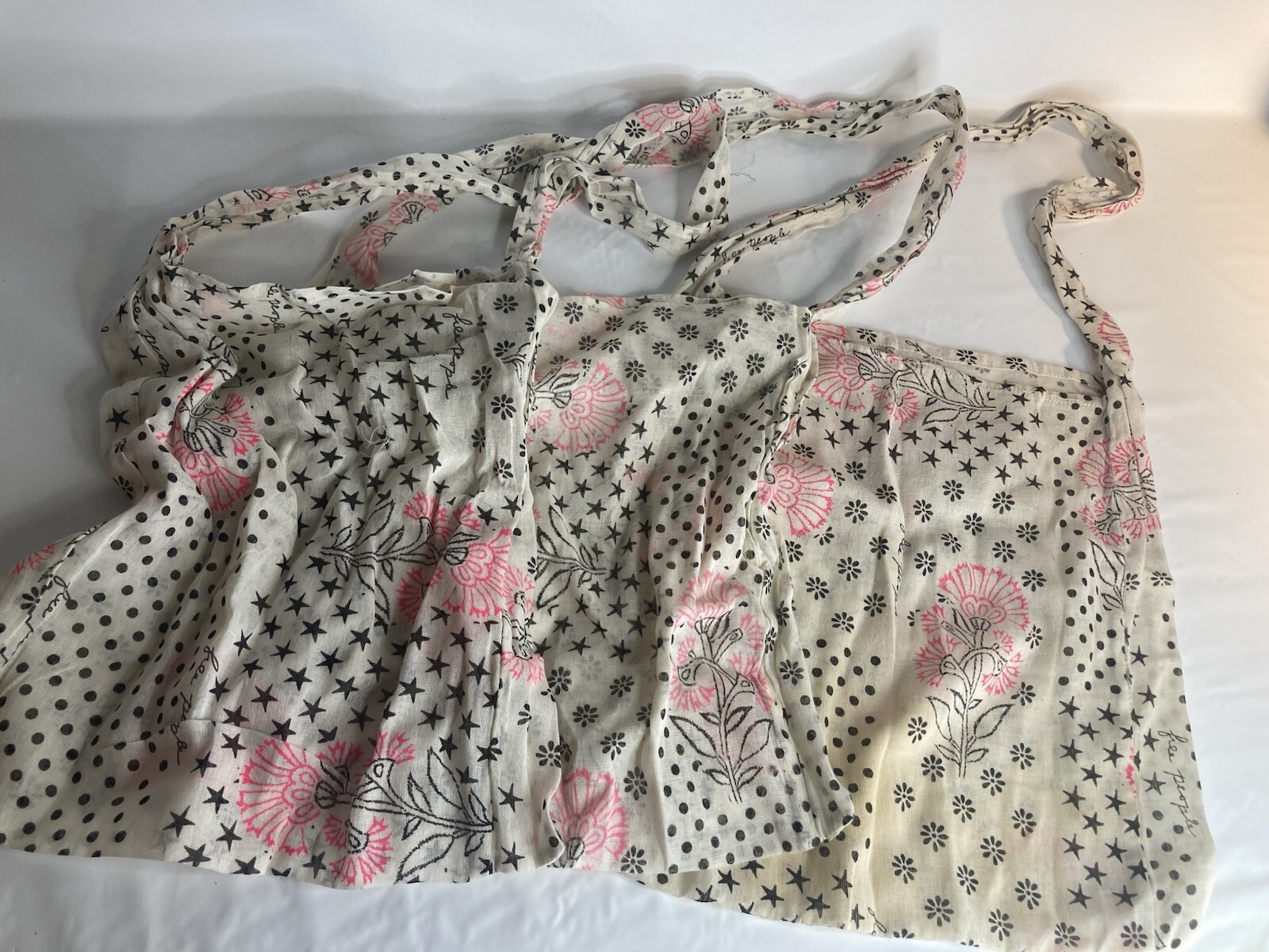 Free People Pink Floral Stars Dots Cotton Fabric Reusable Bag Tote Shopping Lot
