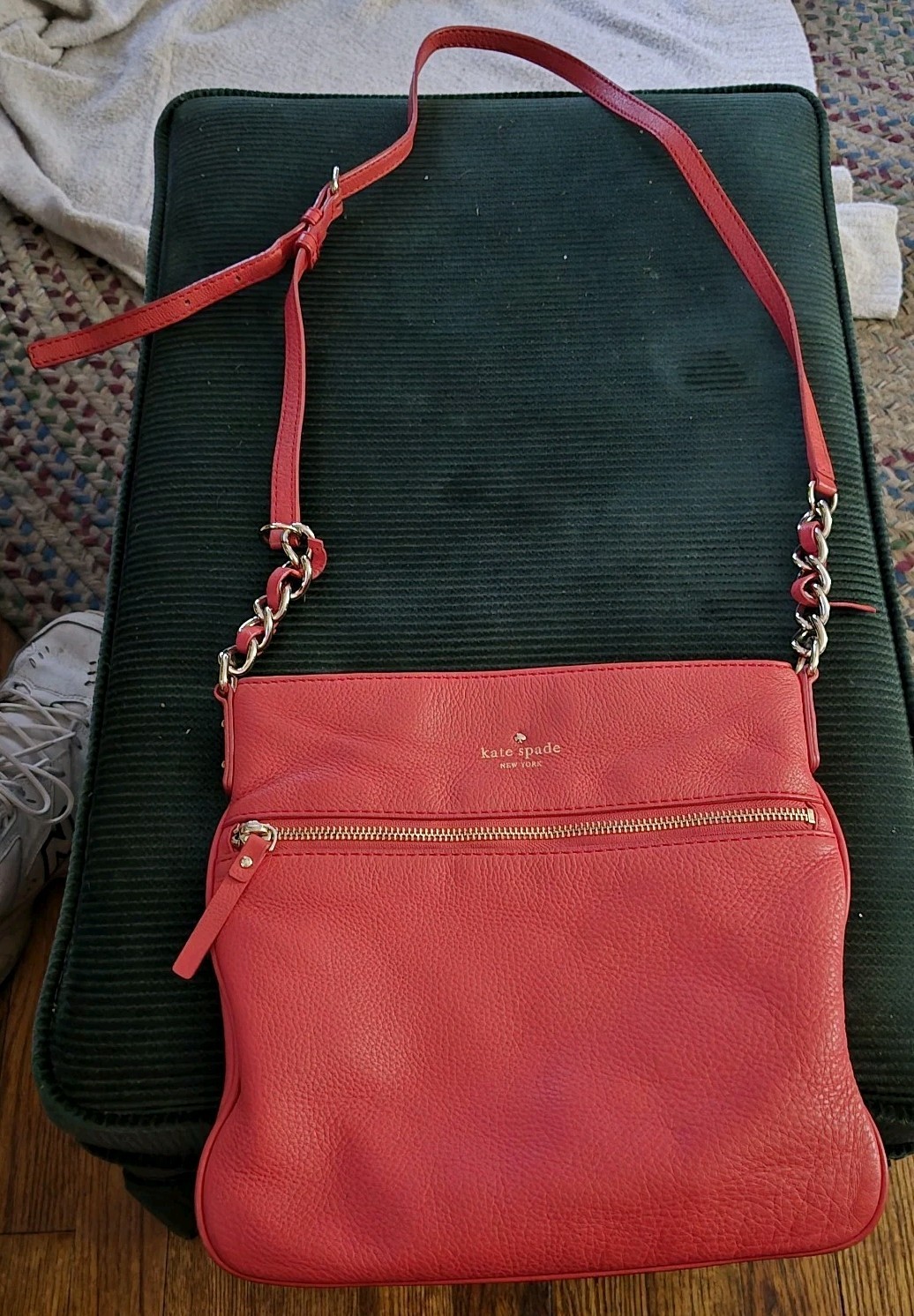 Kate Spade coral square leather over the shoulder crossbody bag w/ inside pocket