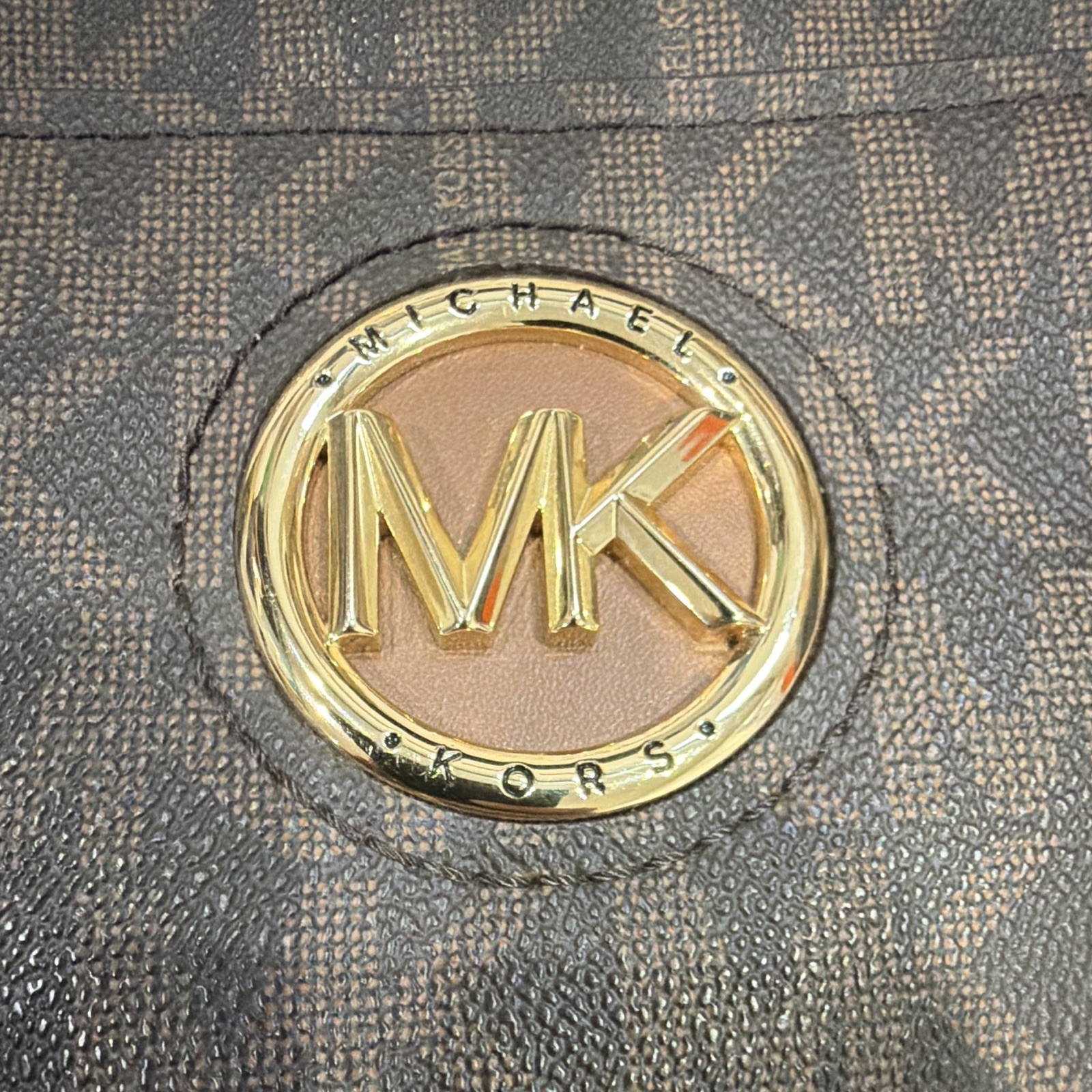 Michael Kors Brown Monogram Chain Shoulder Bag Snap Closure Detachable Strap