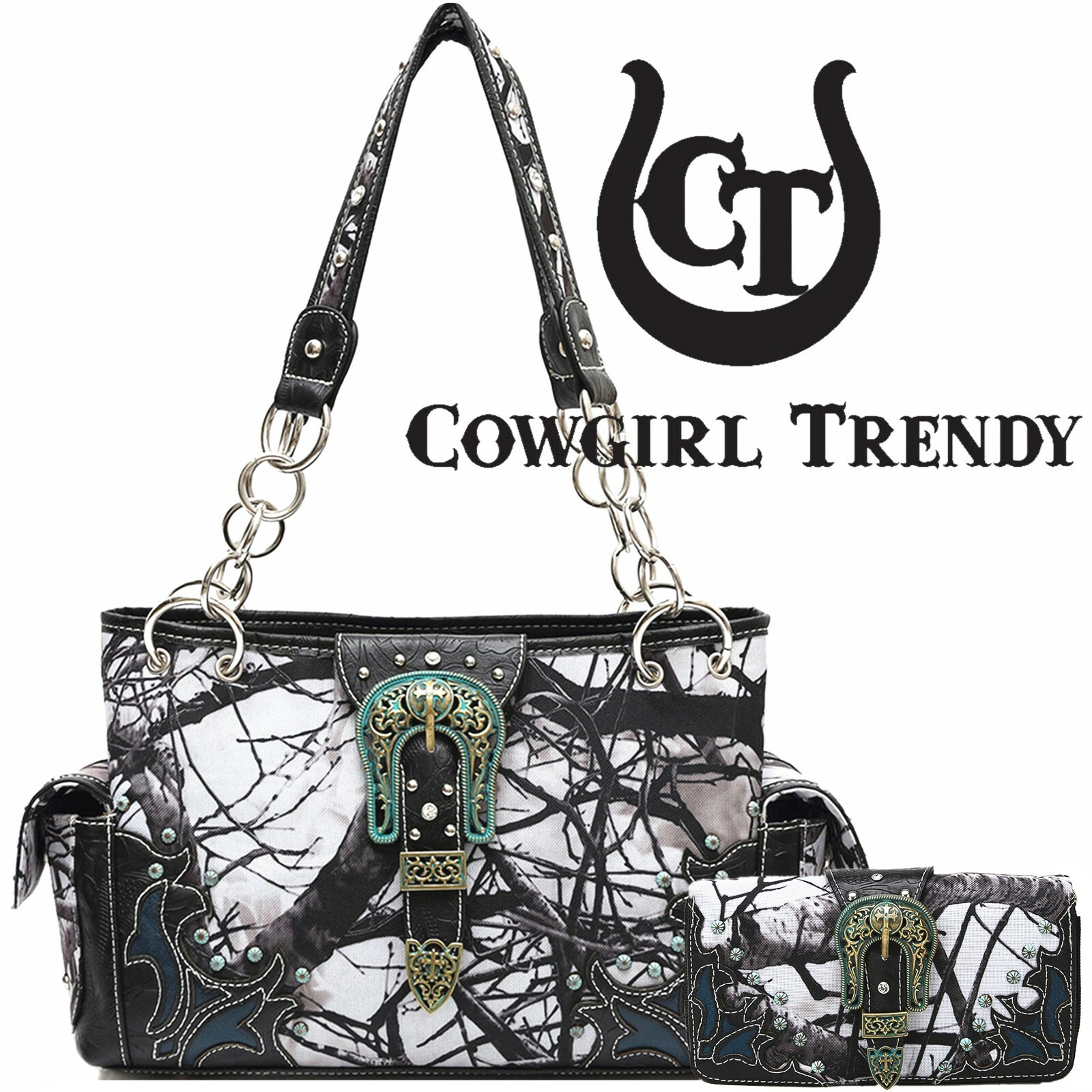 Camouflage Concealed Carry Purse Buckle Handbag Women Shoulder Bag Wallet Black