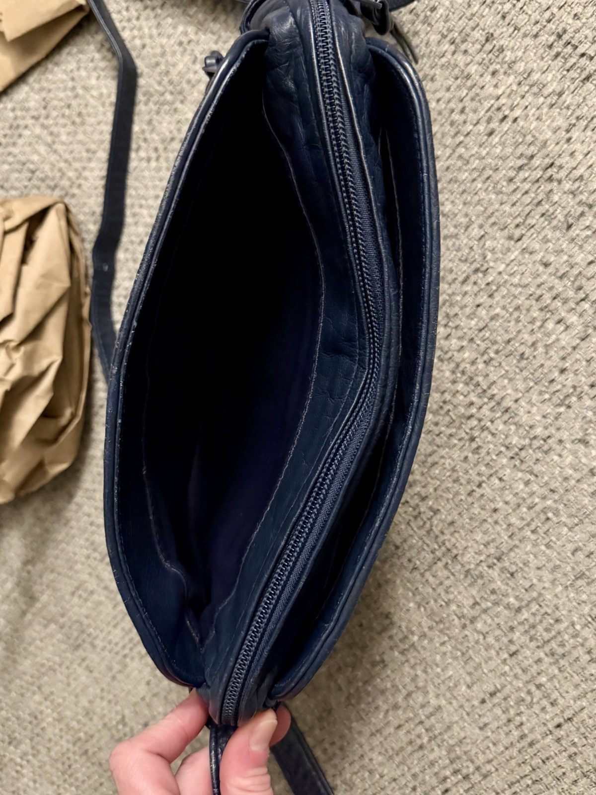 Vintage Aspects Woven Leather Crossbody Camera Bag – Navy Blue Intrecciato Style