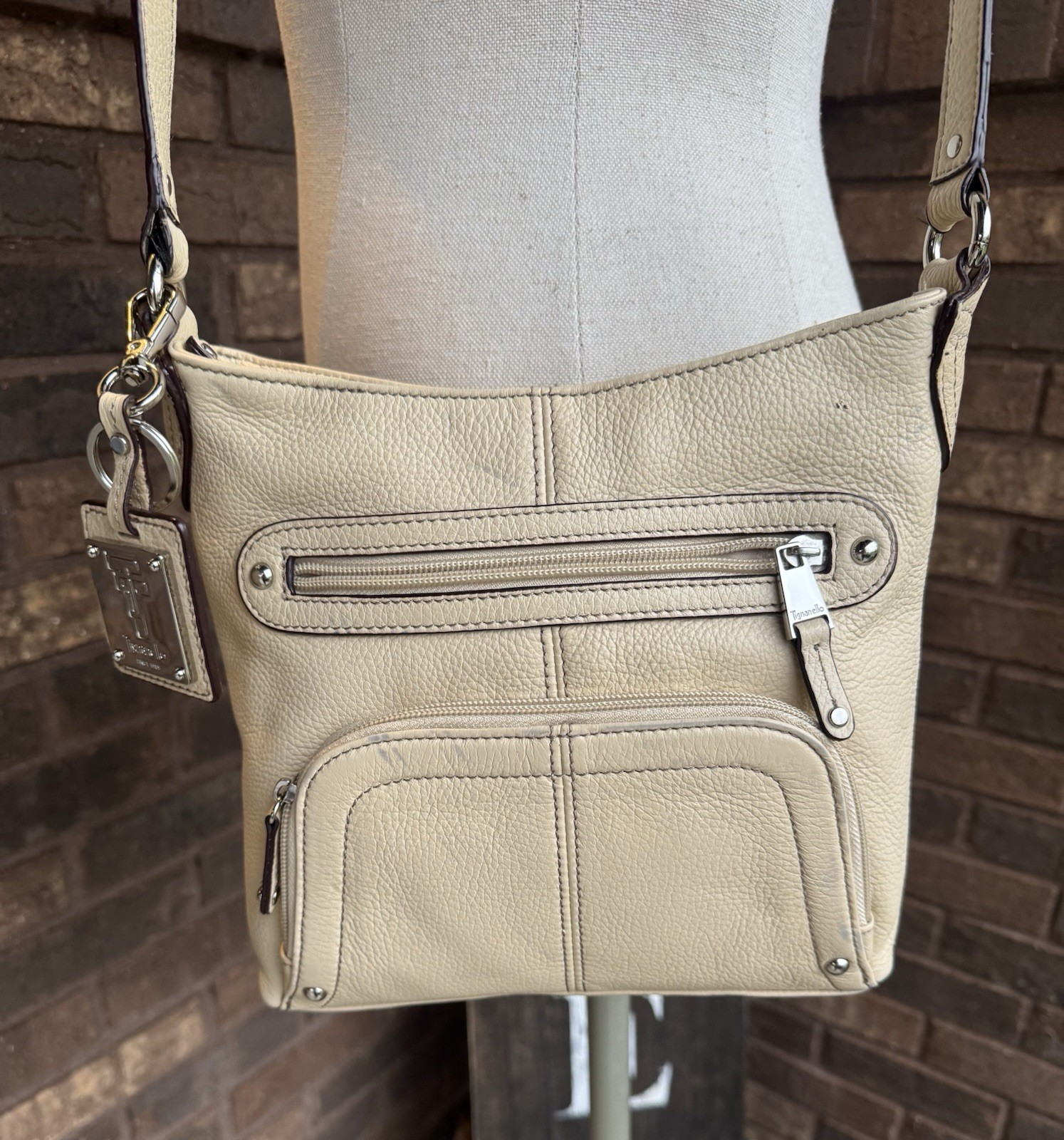 Tignanello Beige Pebbled Leather Zip Around Ext.Organizer Includes Wallet.