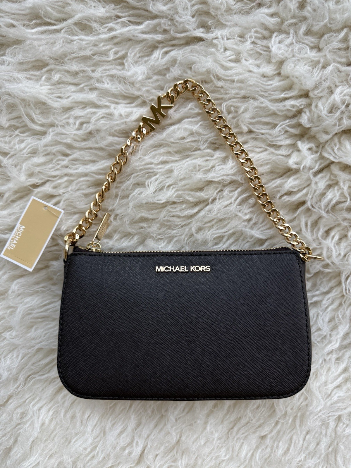 Michael Kors Jet Set Small Chain Pochette Leather Bag Chocolate Gold NWT MSRP198
